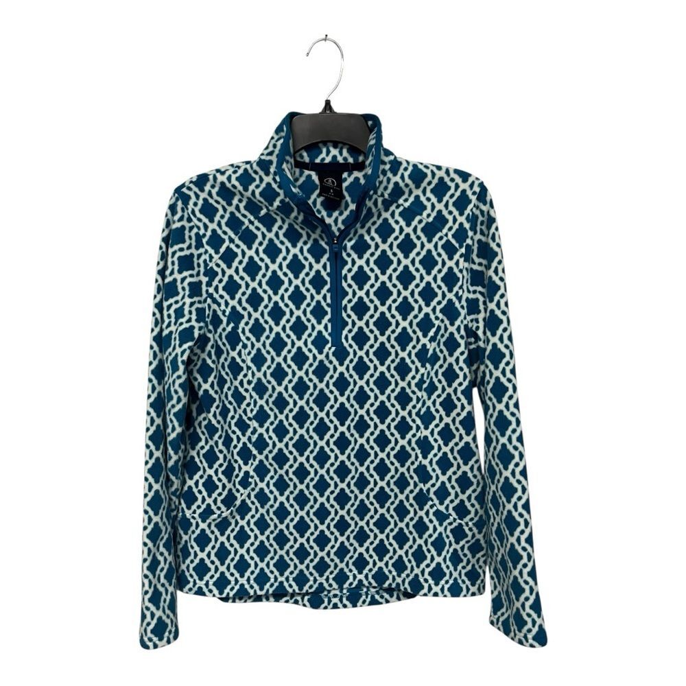 Land’s End | 1/4 Zip Long Sleeve Teal White Lightweight Fleece Pullover S